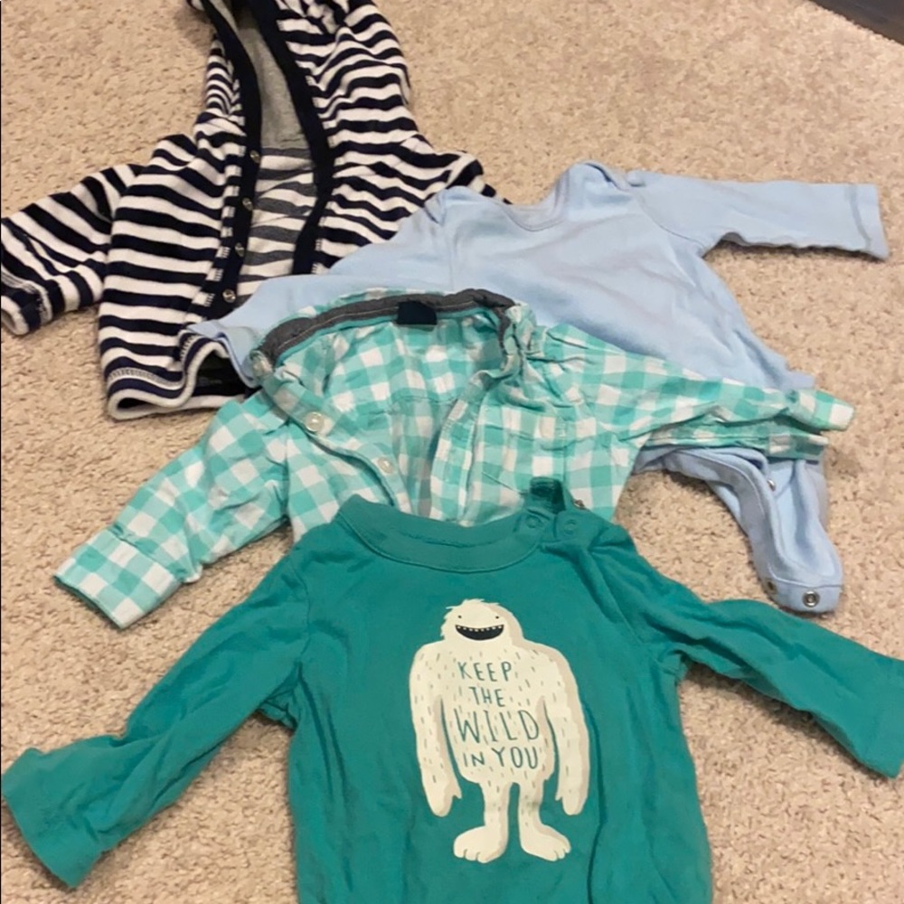 3 baby boy onesies w/ fleece zip up (3-6 mos)